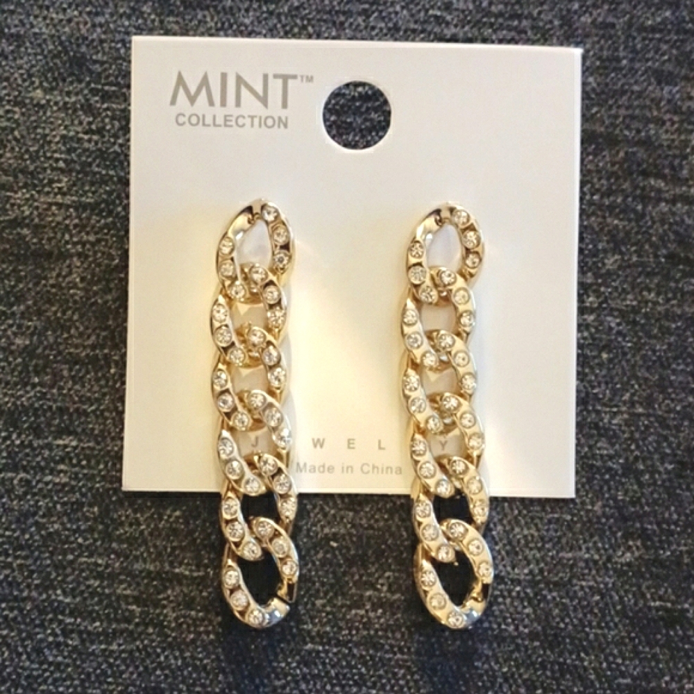 🔥CHAIN LINK EARRINGS w/RHINESTONES LIGHTWEIGHT